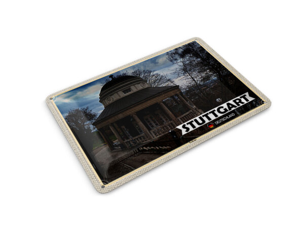 Blechpostkarte Städte Teehaus Gebäude Stuttgart 14x10 cm Schild