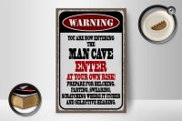 Holzschild Spruch 12x18 cm warning man cave enter at your risk