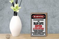 Holzschild Spruch 12x18 cm warning man cave enter at your risk