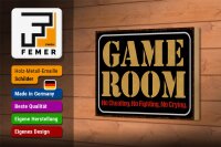 Holzschild Spruch 18x12 cm Game room no cheating no fighting