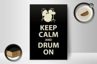 Holzschild Spruch 12x18 cm Keep calm and drum on Geschenk Dekoration