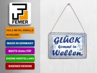 Blechpostkarte Spruch 10x14 cm Glück kommt in Wellen Deko Schild