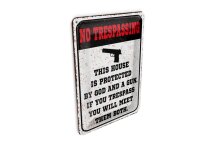 Blechpostkarte Spruch 10x14 cm No Trespassing This house...