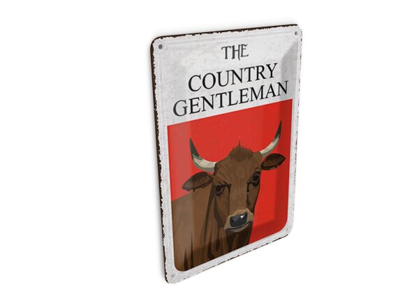 Blechpostkarte Spruch 10x14 cm The country Gentleman Rind Deko Schild