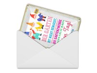 Blechpostkarte 10x14 cm Der Garten ist nicht gemacht...