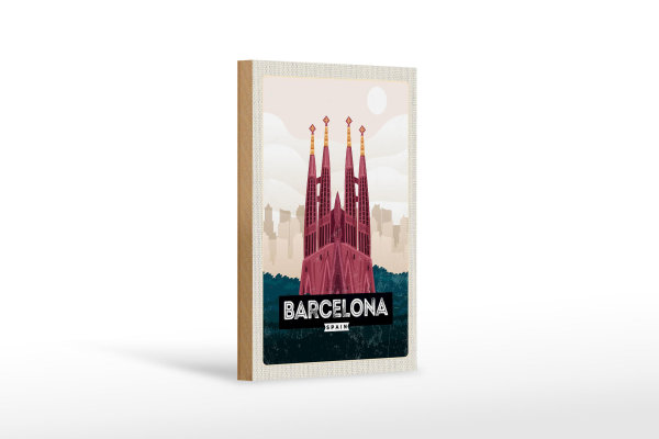 Holzschild  Reise 12x18cm Barcelona Spain Kathedrale Schild