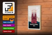 Holzschild  Reise 12x18cm Barcelona Spain Kathedrale Schild