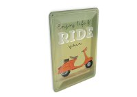 Blechpostkarte Spruch 10x14 cm Enjoy your life and ride your Mofa Deko Schild