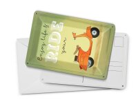 Blechpostkarte Spruch 10x14 cm Enjoy your life and ride your Mofa Deko Schild