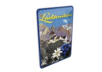 Blechpostkarte Reise 10x14 cm Liechtenstein Burg Blumen...
