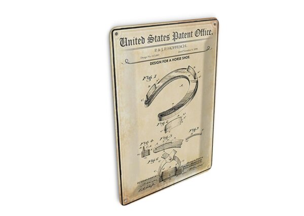 Blechpostkarte Patent 10x14 cm Entwurf für ein Hufeisen Deko Schild