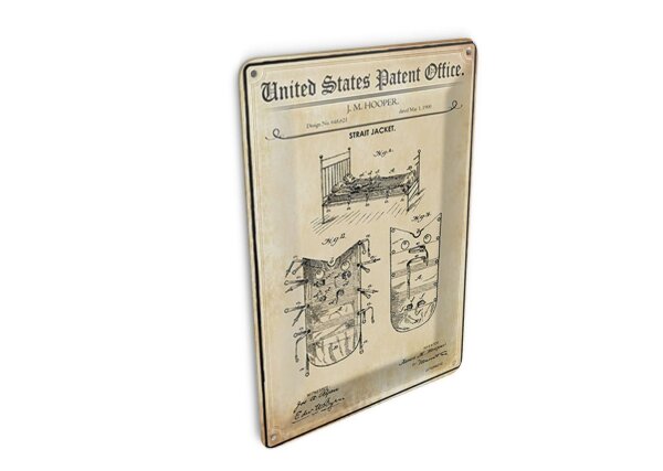 Blechpostkarte Patent 10x14 cm Entwurf für eine Zwangsjacke Deko Schild