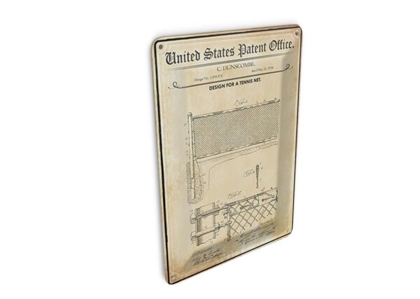 Blechpostkarte Patent 10x14 cm Entwurf für ein Tennisnetz Deko Schild