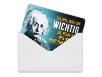 Blechpostkarte 10x14 cm Einstein Blau gib das, was dir...