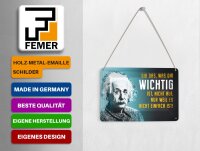 Blechpostkarte 10x14 cm Einstein Blau gib das, was dir wichtig ist nicht auf