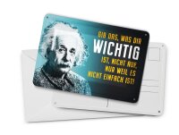 Blechpostkarte 10x14 cm Einstein Blau gib das, was dir wichtig ist nicht auf