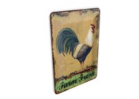Blechpostkarte Retro 10x14 cm Farm Fresh Hahn Deko Schild