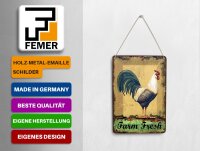 Blechpostkarte Retro 10x14 cm Farm Fresh Hahn Deko Schild