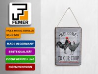 Blechpostkarte Reklame 10x14 cm Welcome to our coop Hühner Deko Schild