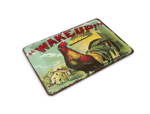 Blechpostkarte Spruch 10x14 cm Wake up Hahn Deko Schild