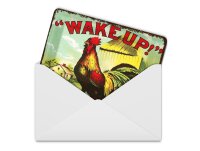 Blechpostkarte Spruch 10x14 cm Wake up Hahn Deko Schild