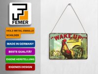 Blechpostkarte Spruch 10x14 cm Wake up Hahn Deko Schild