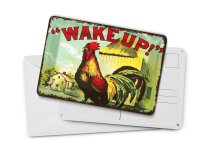 Blechpostkarte Spruch 10x14 cm Wake up Hahn Deko Schild