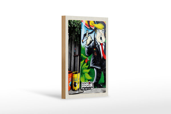 Holzschild Reise 12x18cm Berlin Graffiti Donald Trump Street Art
