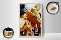 Holzschild Reise 12x18cm Frankreich Käsesorten Wein Baguette