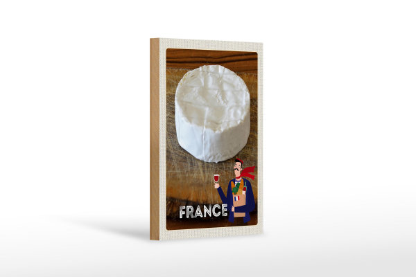 Holzschild Reise 12x18 cm Frankreich Camembert Käse Baguette