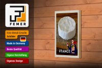 Holzschild Reise 12x18 cm Frankreich Camembert Käse Baguette
