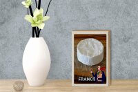 Holzschild Reise 12x18 cm Frankreich Camembert Käse Baguette