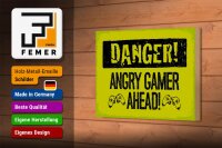 Holzschild Spruch 12x18 cm Danger Angry Gamer Ahead Deko Schild