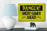 Holzschild Spruch 12x18 cm Danger Angry Gamer Ahead Deko Schild