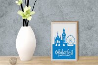Holzschild Reise 12x18 cm München Oktoberfest Riesenrad blau