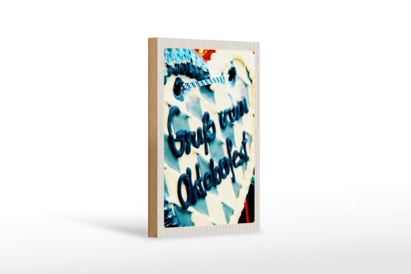 Holzschild Reise 12x18 cm Münchener Oktoberfest Lebkuchen blau