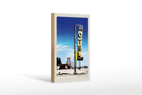 Holzschild Reise 12x18 cm Amerika USA Route 66 Motel Wüste