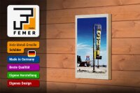 Holzschild Reise 12x18 cm Amerika USA Route 66 Motel Wüste