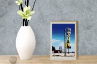 Holzschild Reise 12x18 cm Amerika USA Route 66 Motel Wüste