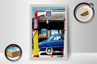 Holzschild Reise 12x18 cm Amerika Chicago Route 66 Tankstelle