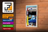 Holzschild Reise 12x18 cm Amerika Chicago Route 66 Tankstelle