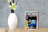 Holzschild Reise 12x18 cm Amerika Chicago Route 66 Tankstelle