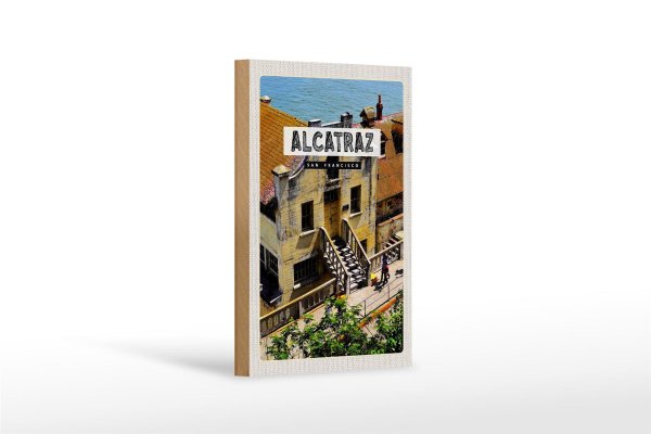 Holzschild Reise 12x18 cm Alcatraz San Francisco Meer Urlaub