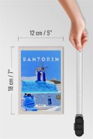 Holzschild Reise 12x18 cm Santorini Greece Griechenland blau