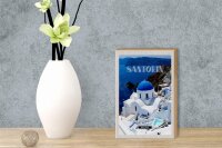 Holzschild Reise 12x18 cm Santorini Greece Gebäude weiß blau