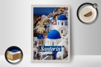 Holzschild Reise 12x18 cm Santorini Greece Stadt weiß blau