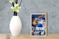 Holzschild Reise 12x18 cm Santorini Greece Stadt weiß blau