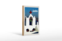 Holzschild Reise 12x18cm Santorini Greece Meer weiß blau Urlaub