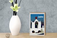 Holzschild Reise 12x18cm Santorini Greece Meer weiß blau Urlaub