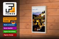 Holzschild Reise 12x18cm Santorini Abend Aussicht auf die Stadt
